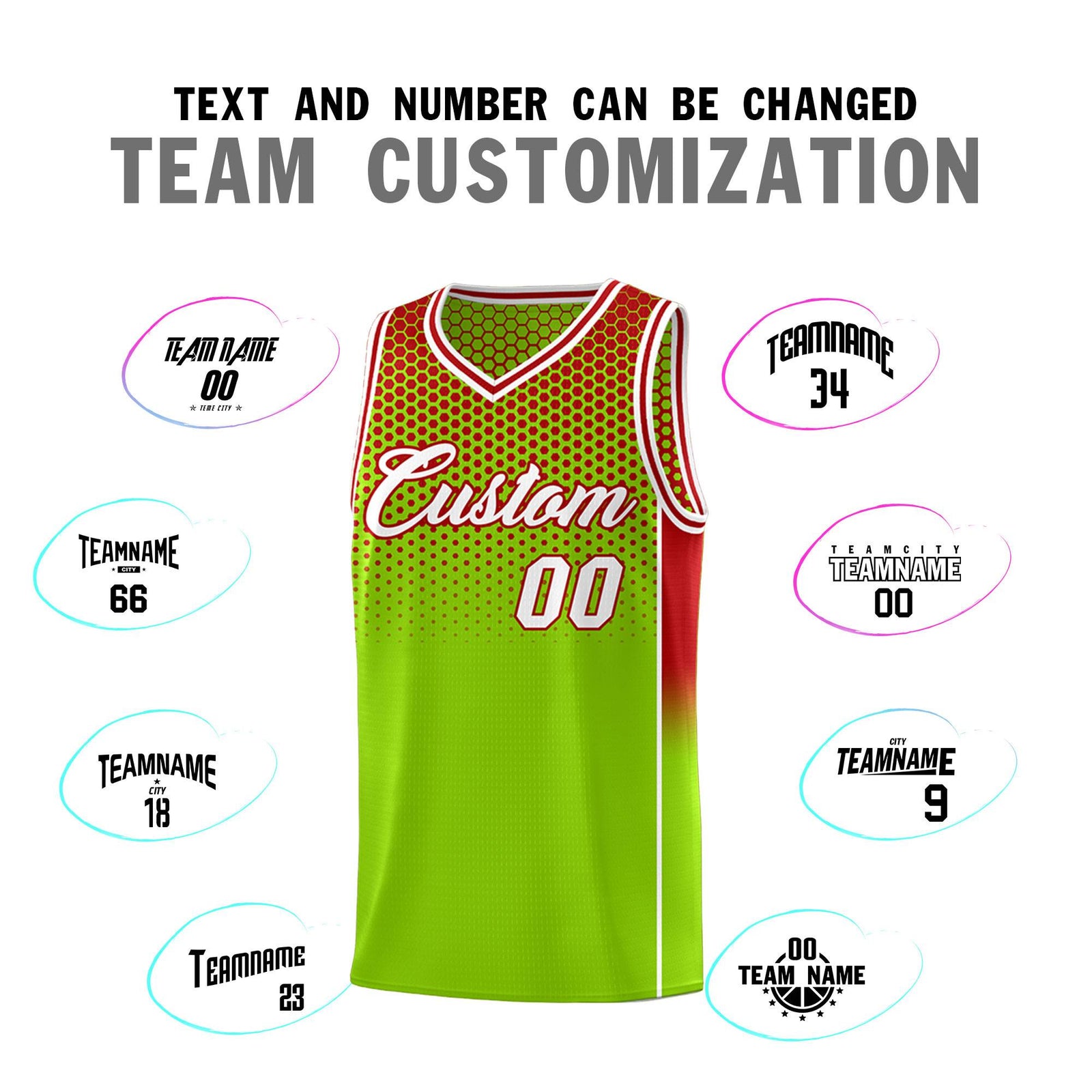 Custom Neon Green Red Reversible Side Gradient Sports Uniform Dot Pattern Basketball Jersey Kits