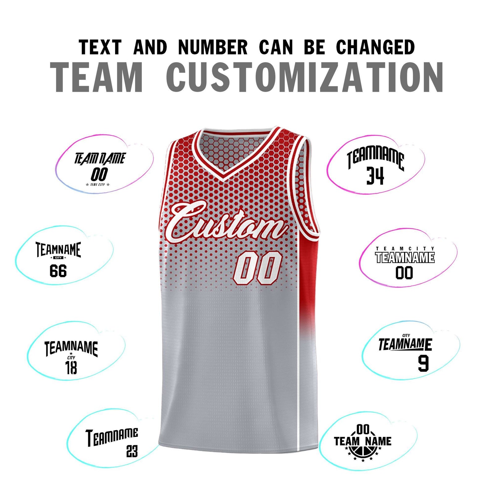Custom Gray Red Reversible Side Gradient Sports Uniform Dot Pattern Basketball Jersey Kits