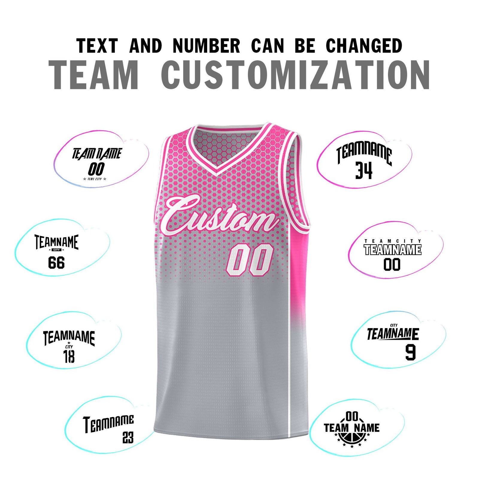 Custom Gray Pink Reversible Side Gradient Sports Uniform Dot Pattern Basketball Jersey Kits
