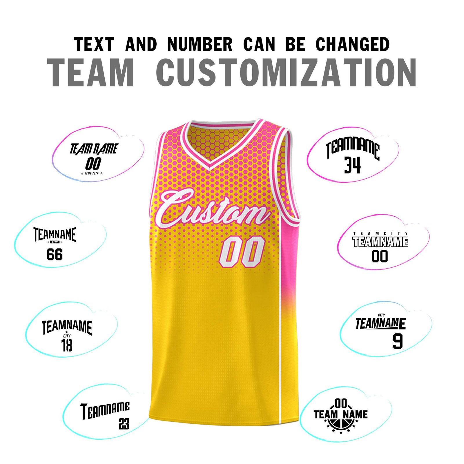 Custom Gold Pink Reversible Side Gradient Sports Uniform Dot Pattern Basketball Jersey Kits