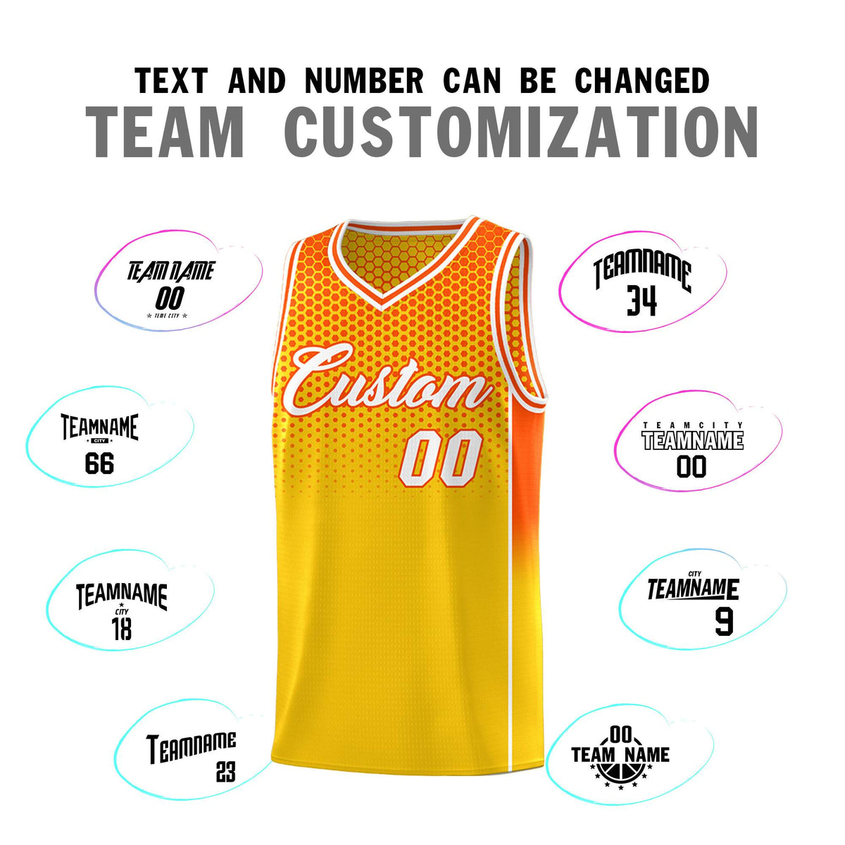 Custom Gold Orange Reversible Side Gradient Sports Uniform Dot Pattern Basketball Jersey Kits