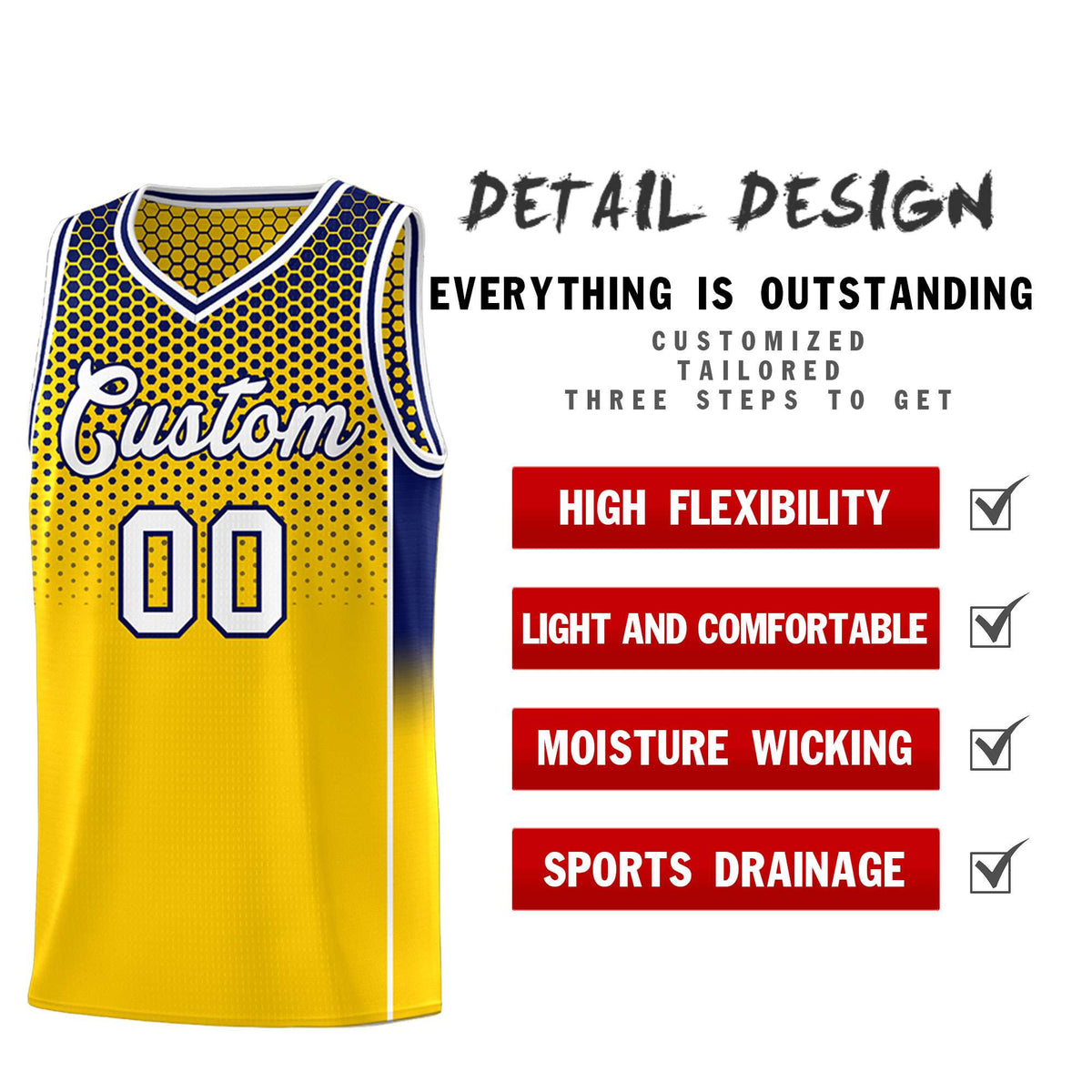 Custom Gold Navy Reversible Side Gradient Sports Uniform Dot Pattern Basketball Jersey Kits