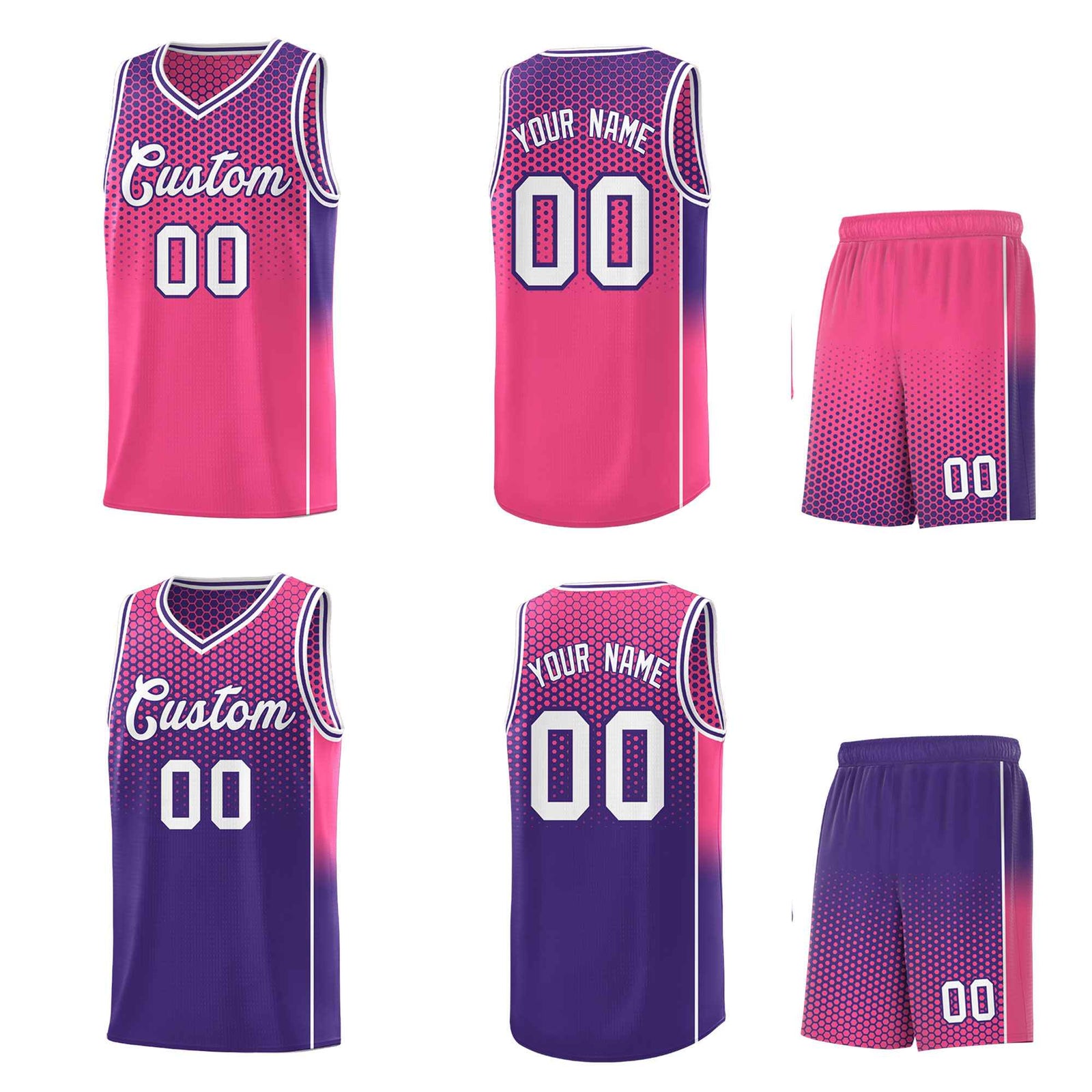 Custom Pink Purple Reversible Side Gradient Sports Uniform Dot Pattern Basketball Jersey Kits