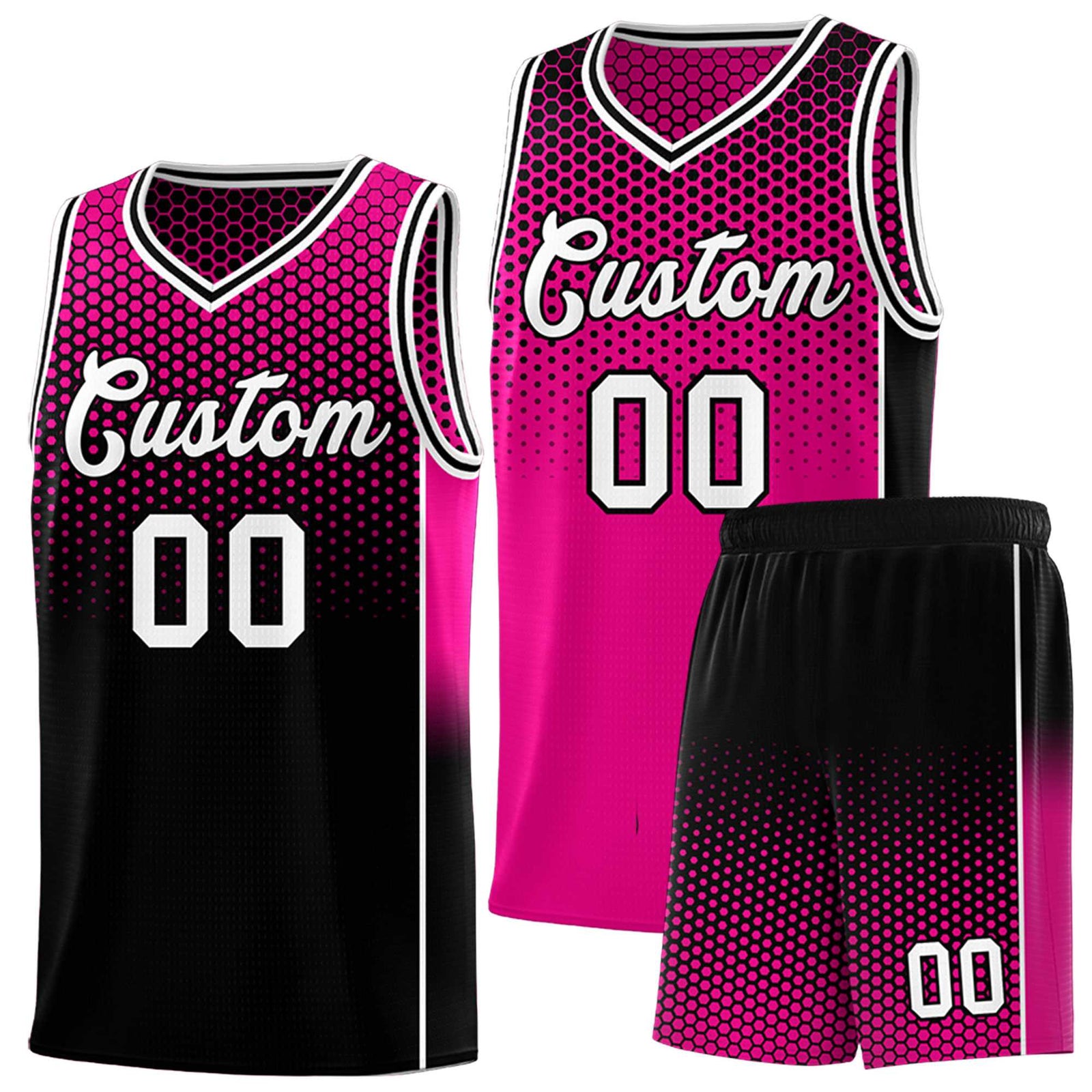 Custom Rose Red Black Reversible Side Gradient Sports Uniform Dot Pattern Basketball Jersey Kits