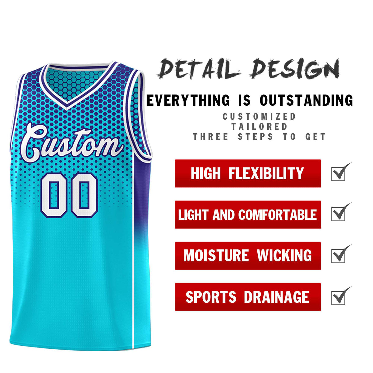 Custom Sky Blue Navy Reversible Side Gradient Sports Uniform Dot Pattern Basketball Jersey Kits