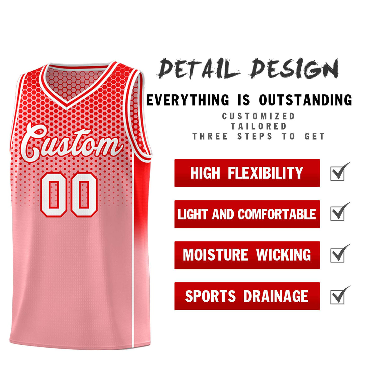 Custom Red Light Red Reversible Side Gradient Sports Uniform Dot Pattern Basketball Jersey Kits