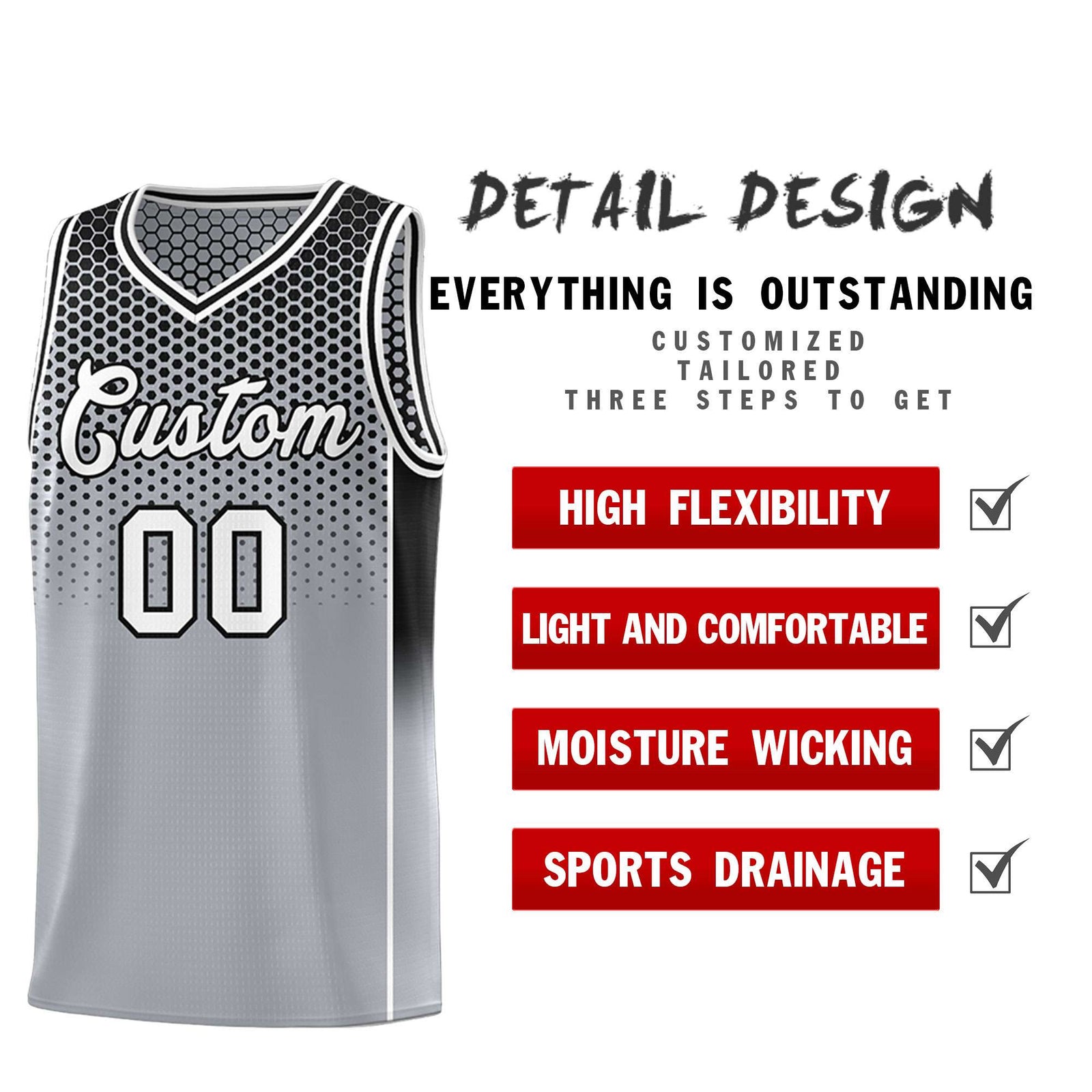 Custom Gray Black Reversible Side Gradient Sports Uniform Dot Pattern Basketball Jersey Kits