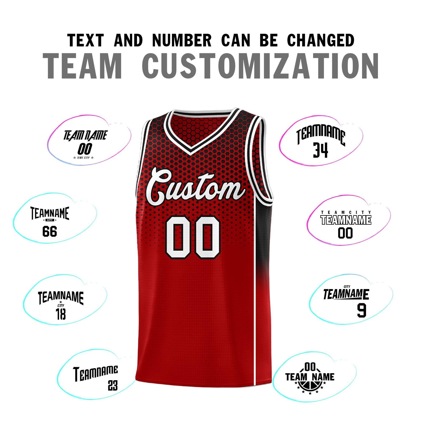 Custom Red Black Reversible Side Gradient Sports Uniform Dot Pattern Basketball Jersey Kits