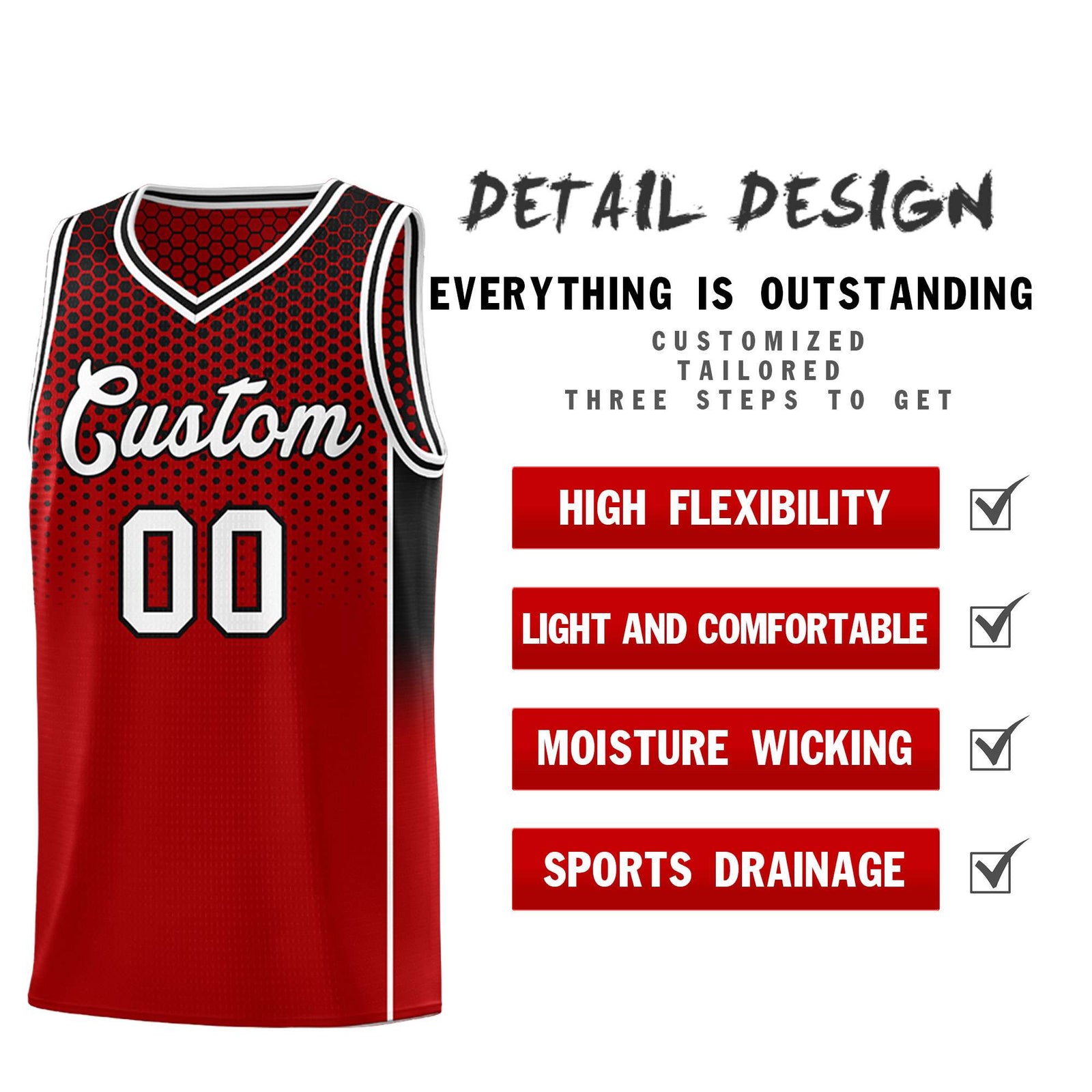Custom Red Black Reversible Side Gradient Sports Uniform Dot Pattern Basketball Jersey Kits