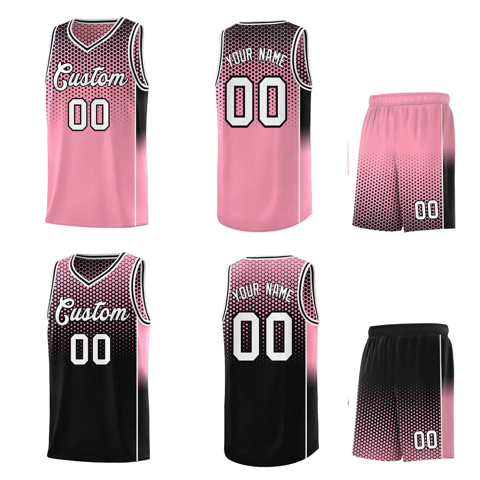Custom Light Pink Black Reversible Side Gradient Sports Uniform Dot Pattern Basketball Jersey Kits