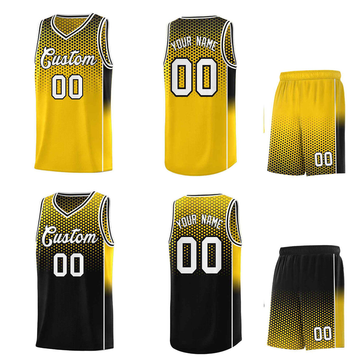 Custom Gold Black Reversible Side Gradient Sports Uniform Dot Pattern Basketball Jersey Kits