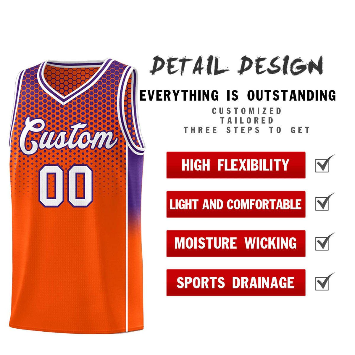 Custom Orange Purple Reversible Side Gradient Sports Uniform Dot Pattern Basketball Jersey Kits