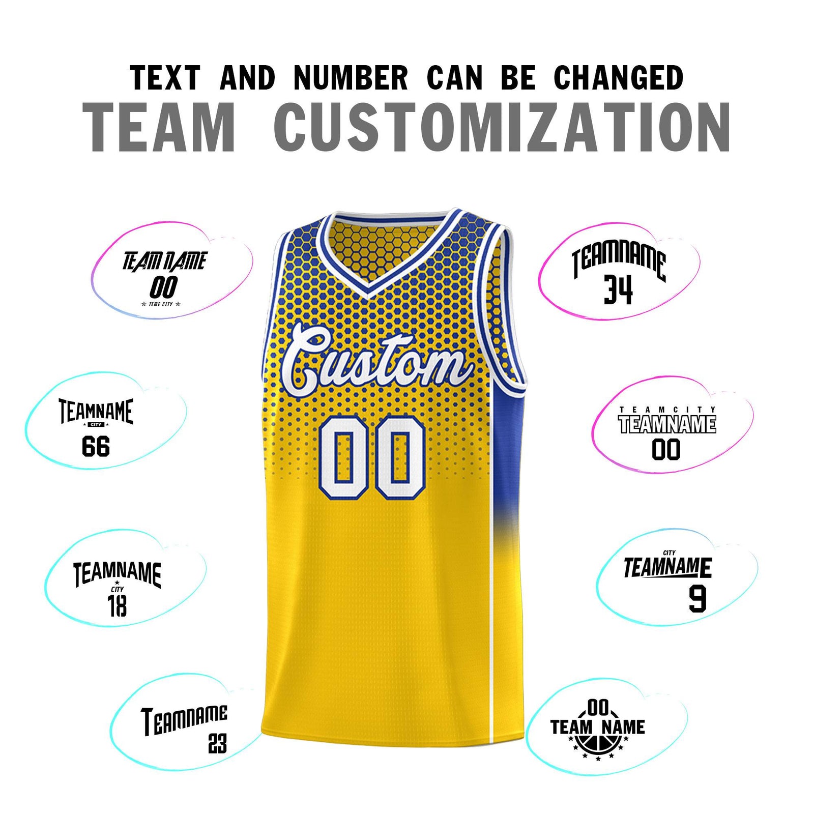 Custom Gold Royal Reversible Side Gradient Sports Uniform Dot Pattern Basketball Jersey Kits