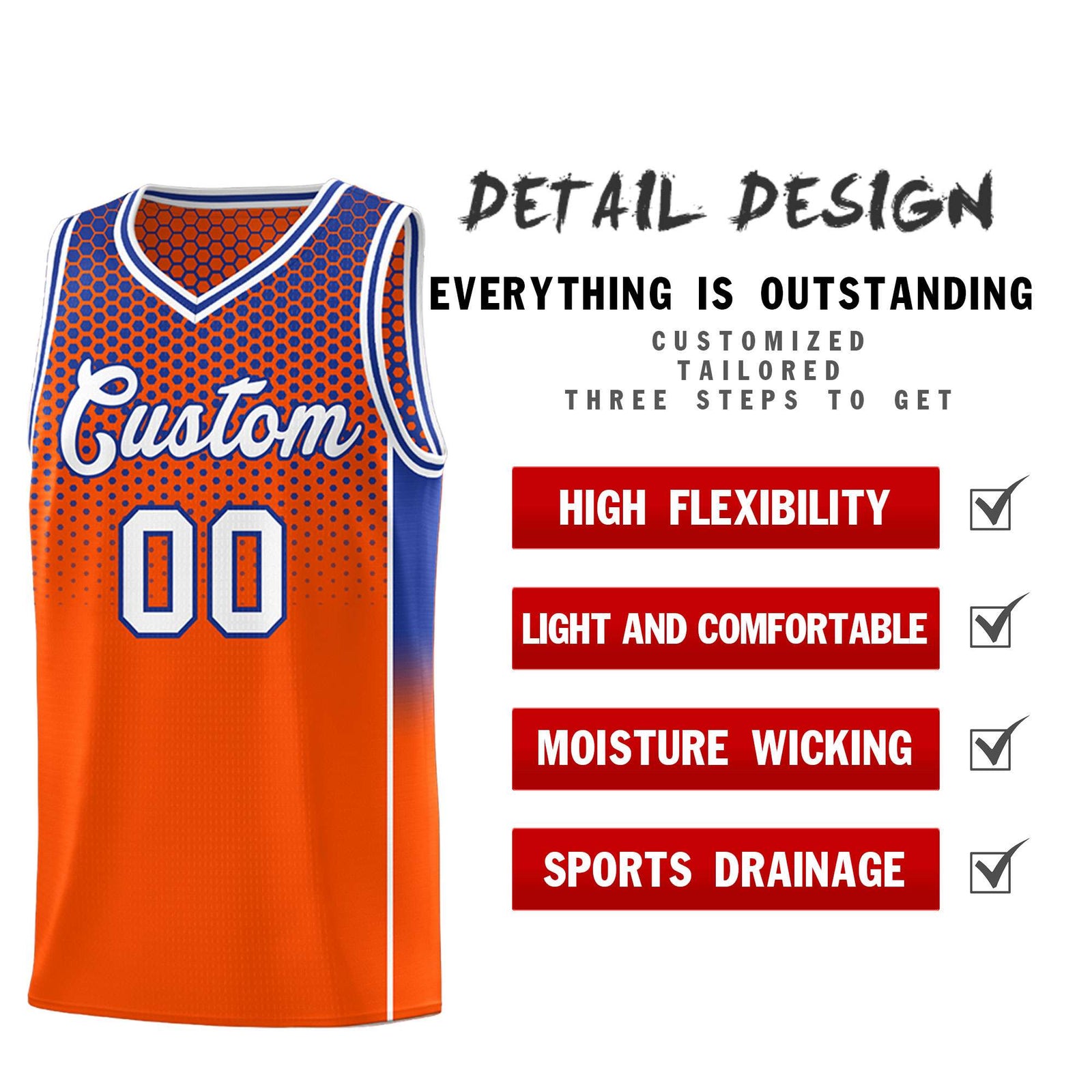 Custom Orange Royal Reversible Side Gradient Sports Uniform Dot Pattern Basketball Jersey Kits