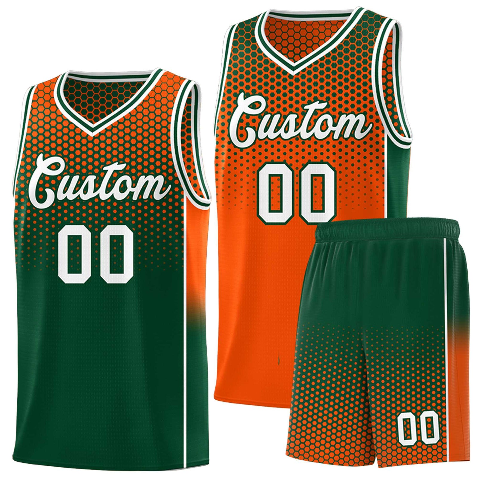 Custom Orange Green Reversible Side Gradient Sports Uniform Dot Pattern Basketball Jersey Kits