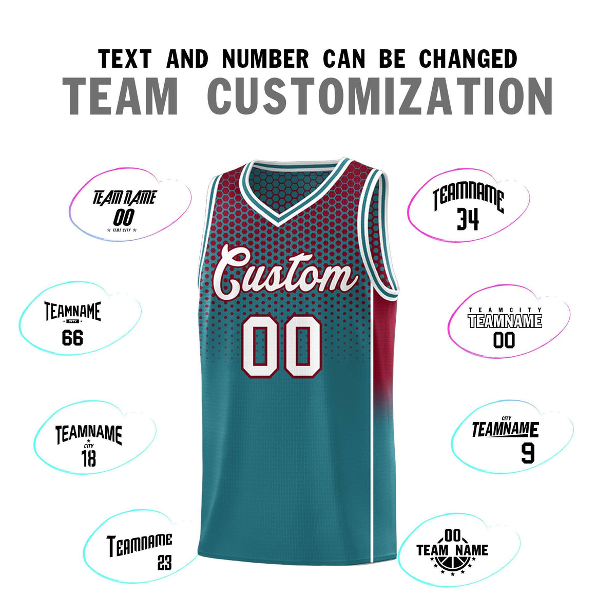 Custom Teal Crimson Reversible Side Gradient Sports Uniform Dot Pattern Basketball Jersey Kits