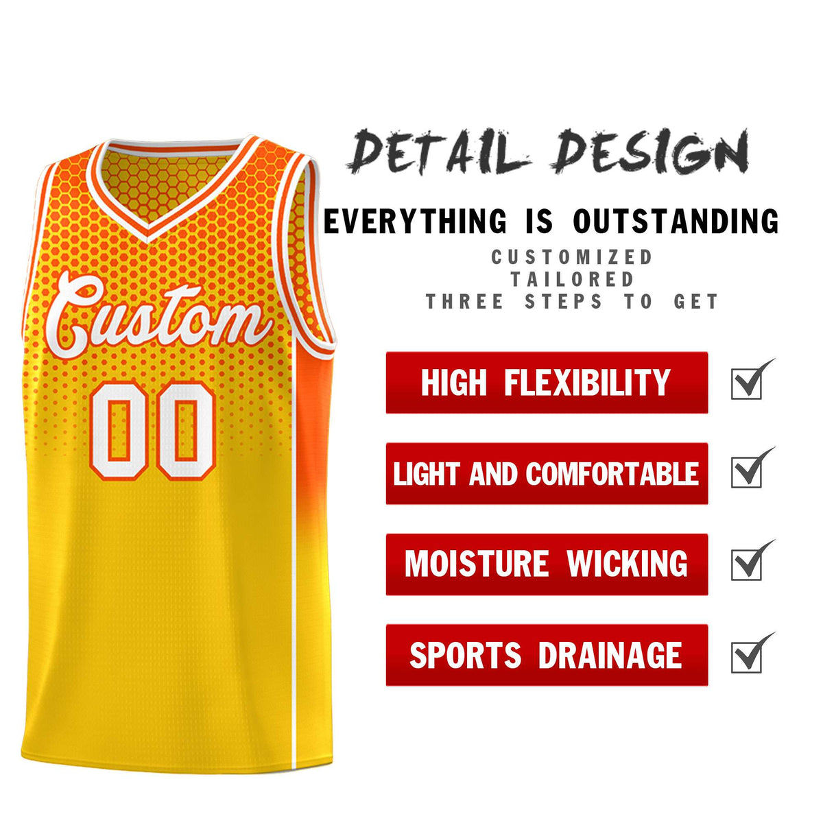 Custom Gold Orange Reversible Side Gradient Sports Uniform Dot Pattern Basketball Jersey Kits