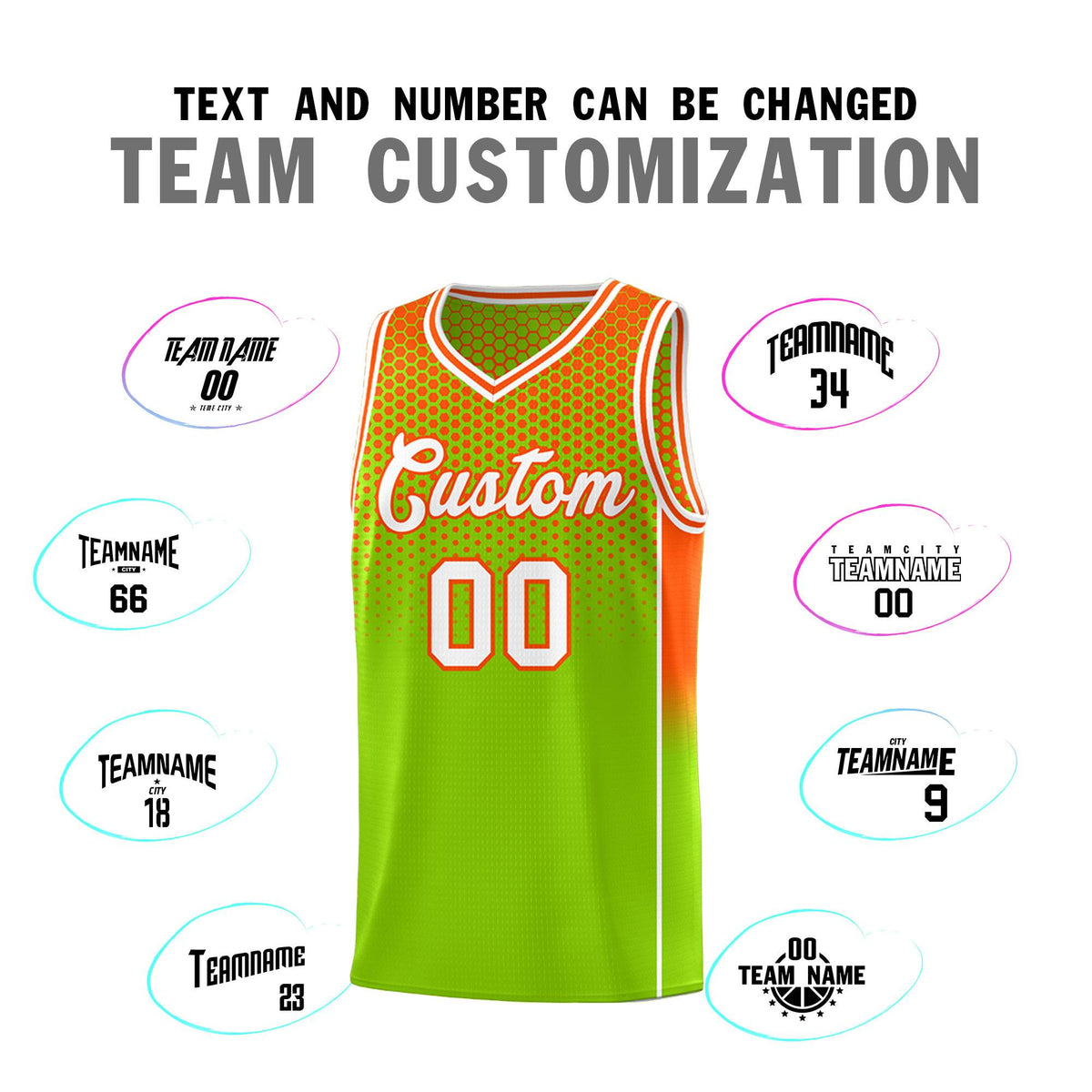 Custom Neon Green Orange Reversible Side Gradient Sports Uniform Dot Pattern Basketball Jersey Kits