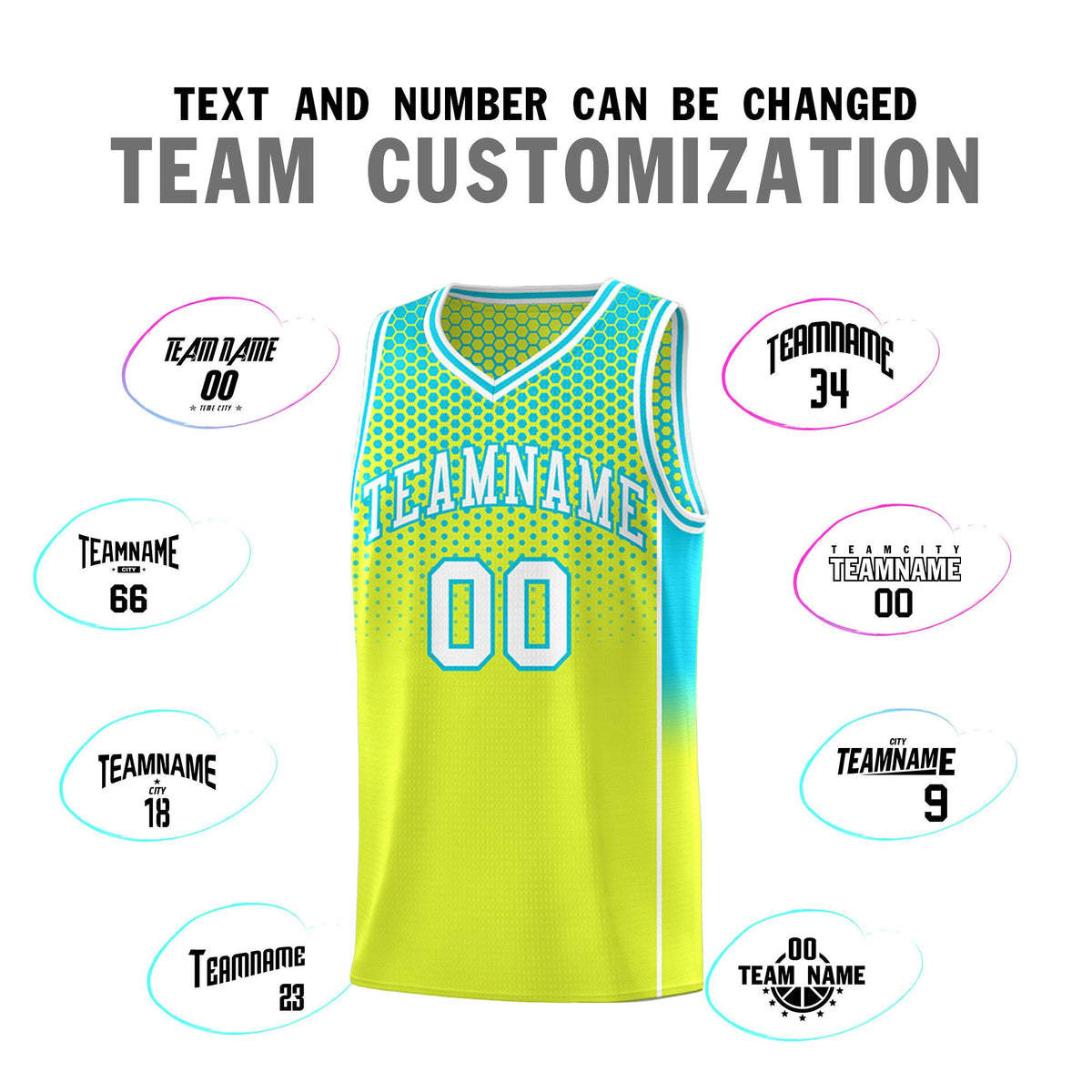 Custom Fluorescent Green Sky Blue Reversible Side Gradient Sports Uniform Dot Pattern Basketball Jersey Kits
