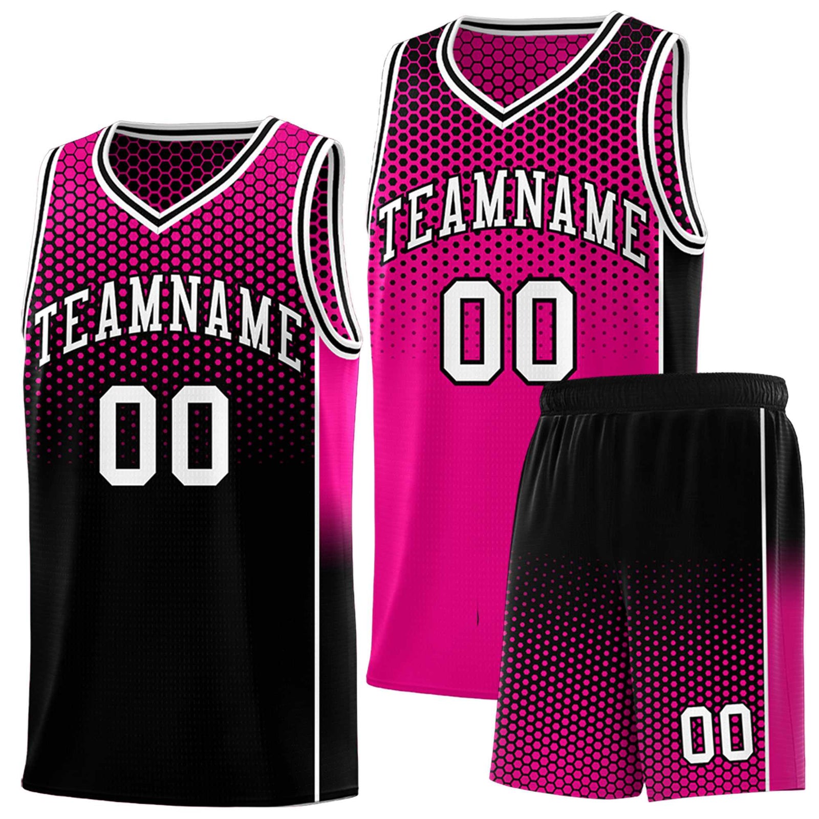 Custom Rose Red Black Reversible Side Gradient Sports Uniform Dot Pattern Basketball Jersey Kits