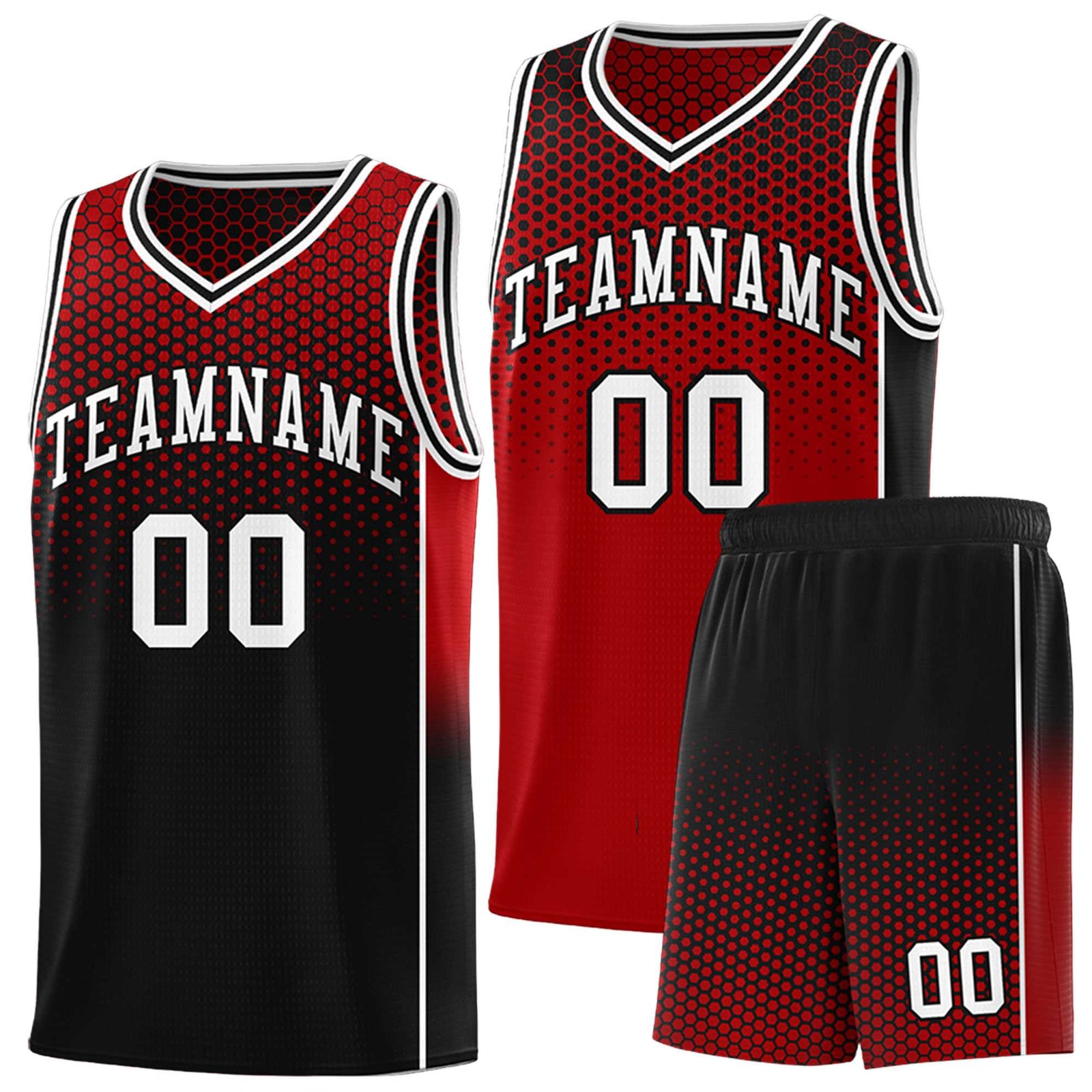 Custom Red Black Reversible Side Gradient Sports Uniform Dot Pattern Basketball Jersey Kits
