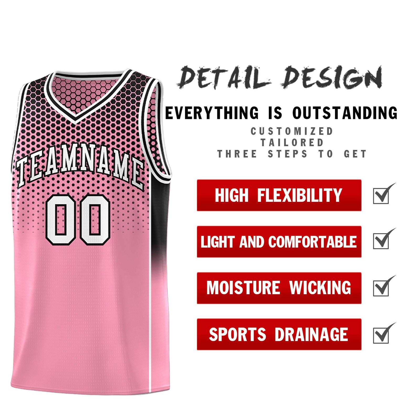 Custom Light Pink Black Reversible Side Gradient Sports Uniform Dot Pattern Basketball Jersey Kits