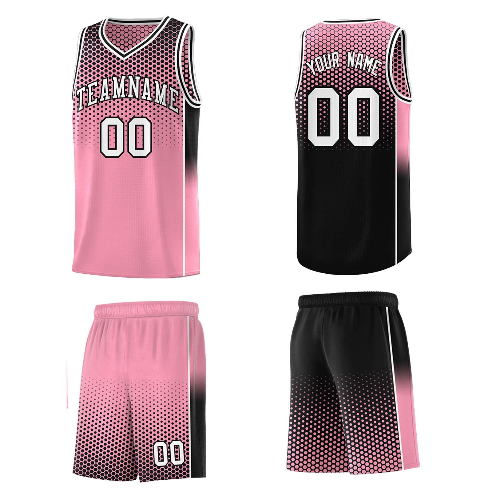 Custom Light Pink Black Reversible Side Gradient Sports Uniform Dot Pattern Basketball Jersey Kits