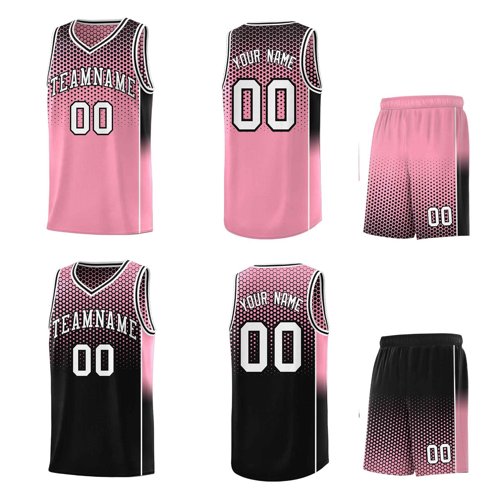Custom Light Pink Black Reversible Side Gradient Sports Uniform Dot Pattern Basketball Jersey Kits