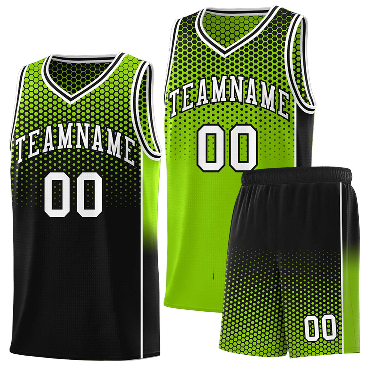 Custom Neon Green Black Reversible Side Gradient Sports Uniform Dot Pattern Basketball Jersey Kits