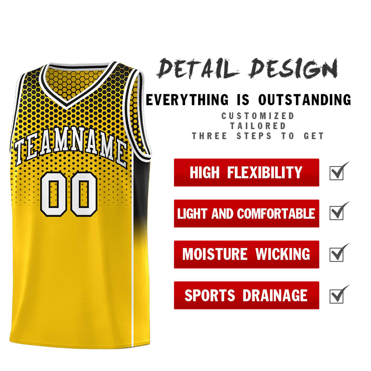 Custom Gold Black Reversible Side Gradient Sports Uniform Dot Pattern Basketball Jersey Kits