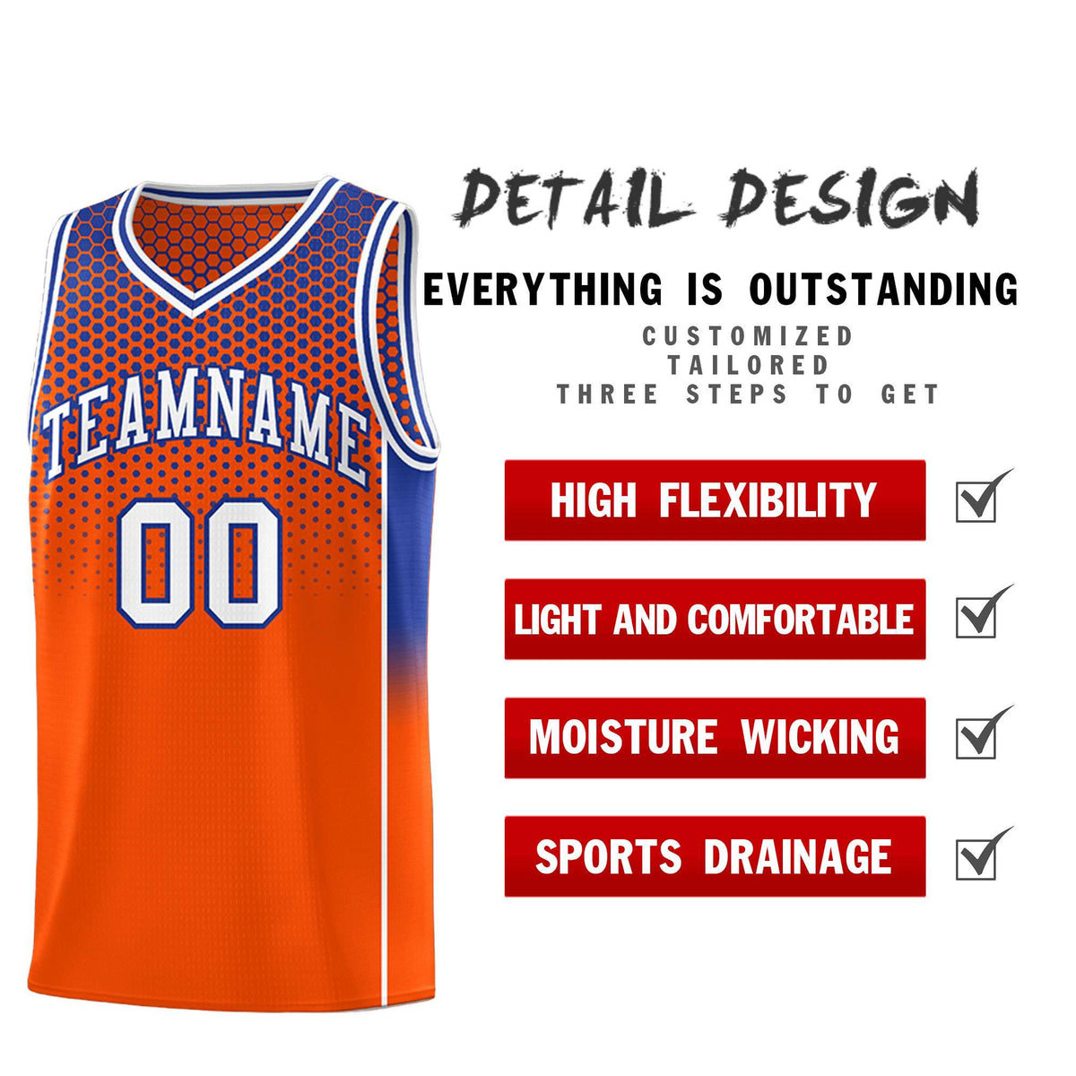 Custom Orange Royal Reversible Side Gradient Sports Uniform Dot Pattern Basketball Jersey Kits