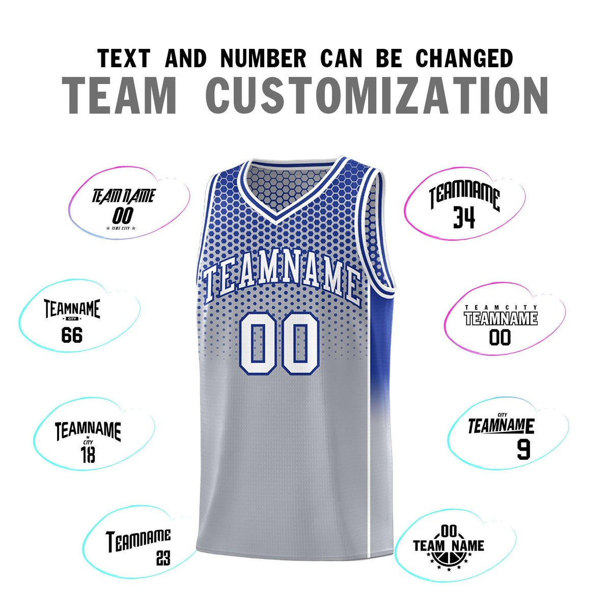Custom Gray Royal Reversible Side Gradient Sports Uniform Dot Pattern Basketball Jersey Kits