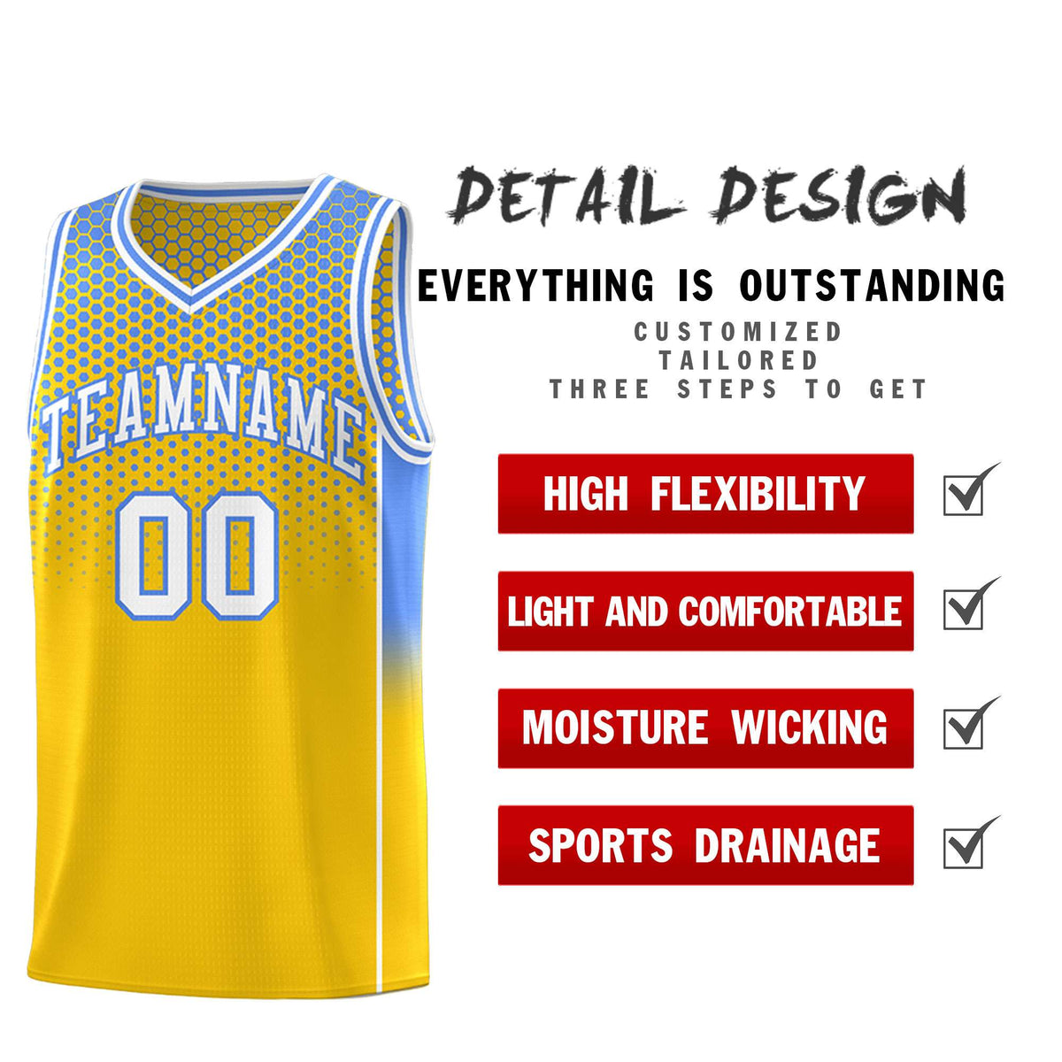 Custom Gold Light Blue Reversible Side Gradient Sports Uniform Dot Pattern Basketball Jersey Kits