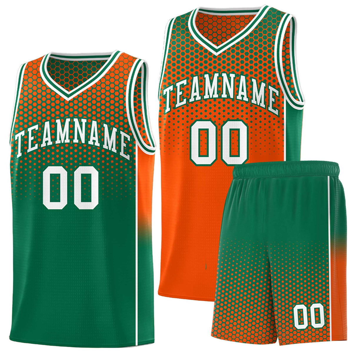 Custom Orange Kelly Green Reversible Side Gradient Sports Uniform Dot Pattern Basketball Jersey Kits