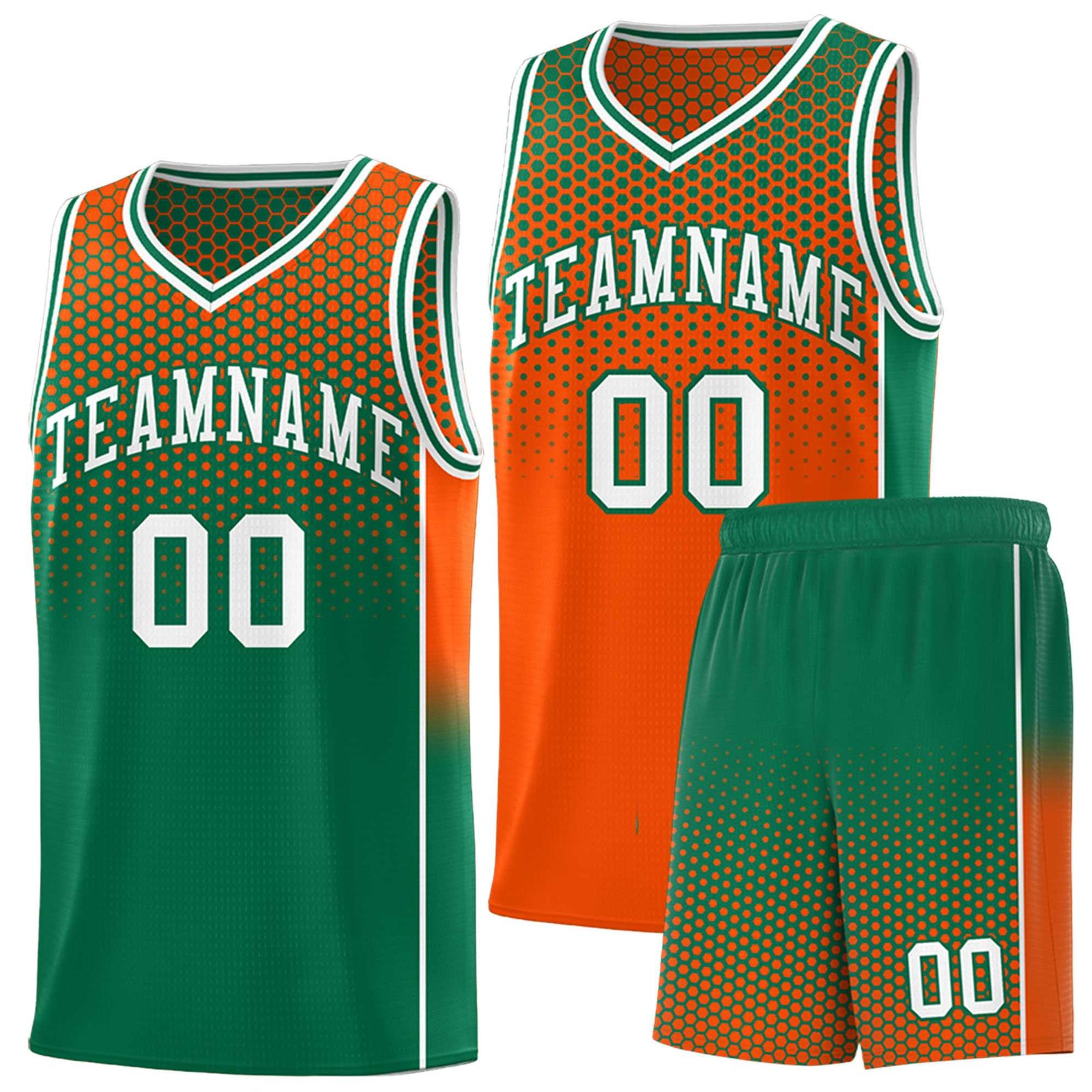 Custom Orange Kelly Green Reversible Side Gradient Sports Uniform Dot Pattern Basketball Jersey Kits