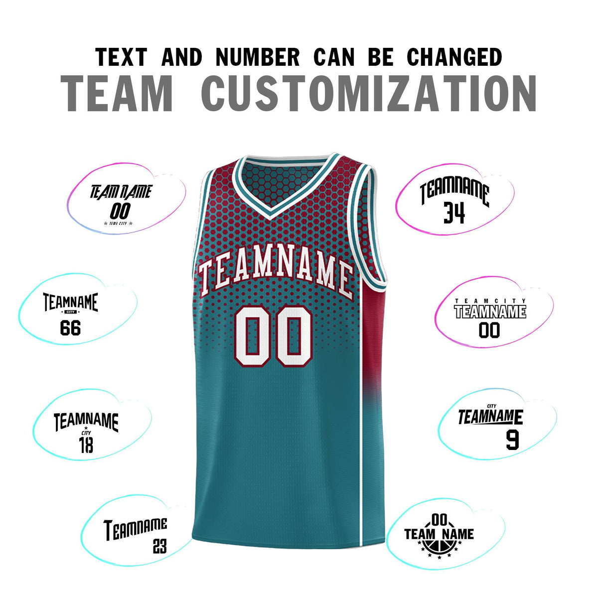 Custom Teal Crimson Reversible Side Gradient Sports Uniform Dot Pattern Basketball Jersey Kits