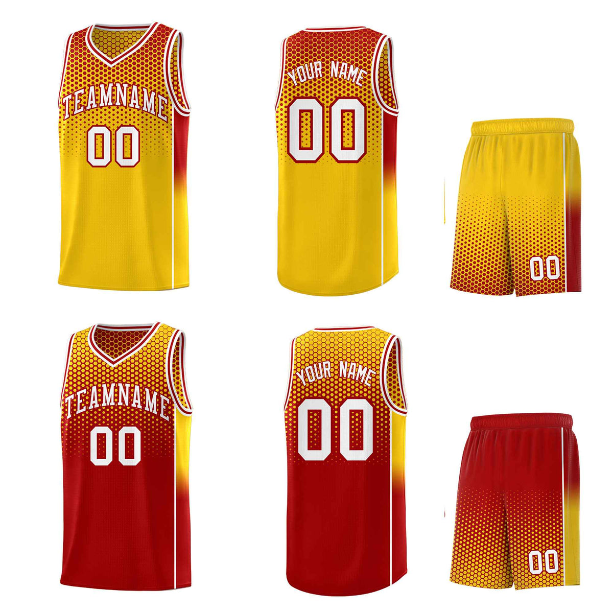 Custom Gold Red Reversible Side Gradient Sports Uniform Dot Pattern Basketball Jersey Kits