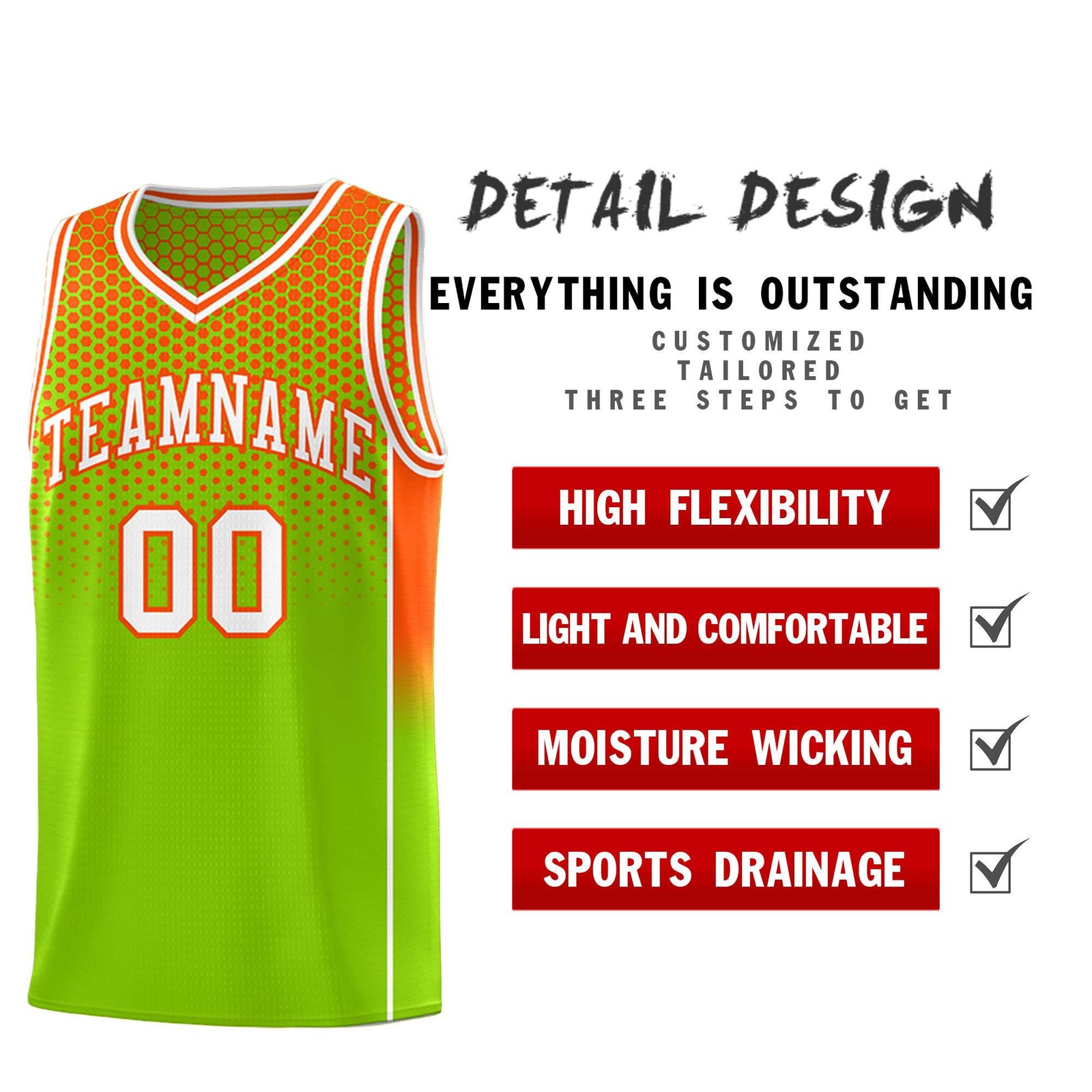 Custom Neon Green Orange Reversible Side Gradient Sports Uniform Dot Pattern Basketball Jersey Kits