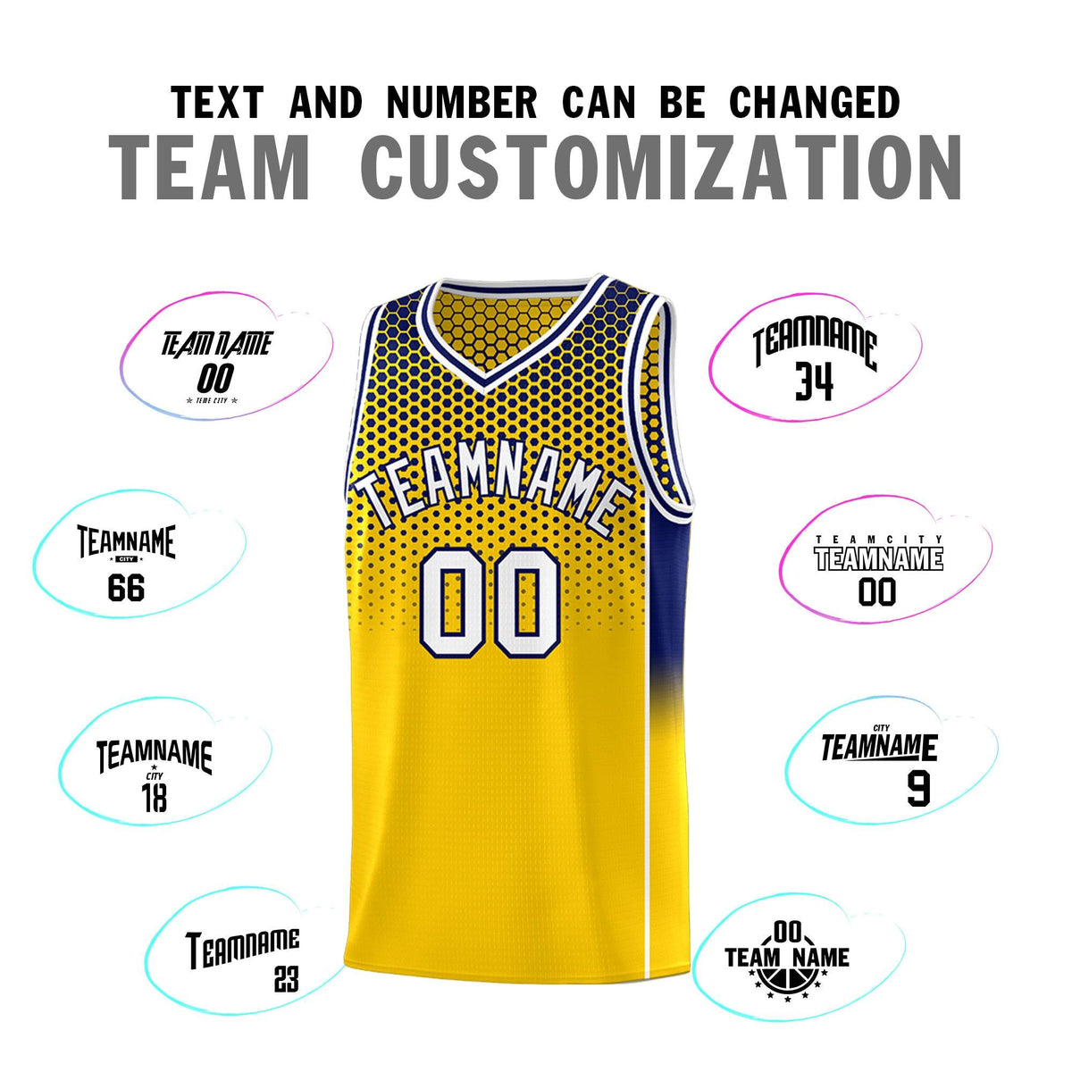 Custom Gold Navy Reversible Side Gradient Sports Uniform Dot Pattern Basketball Jersey Kits