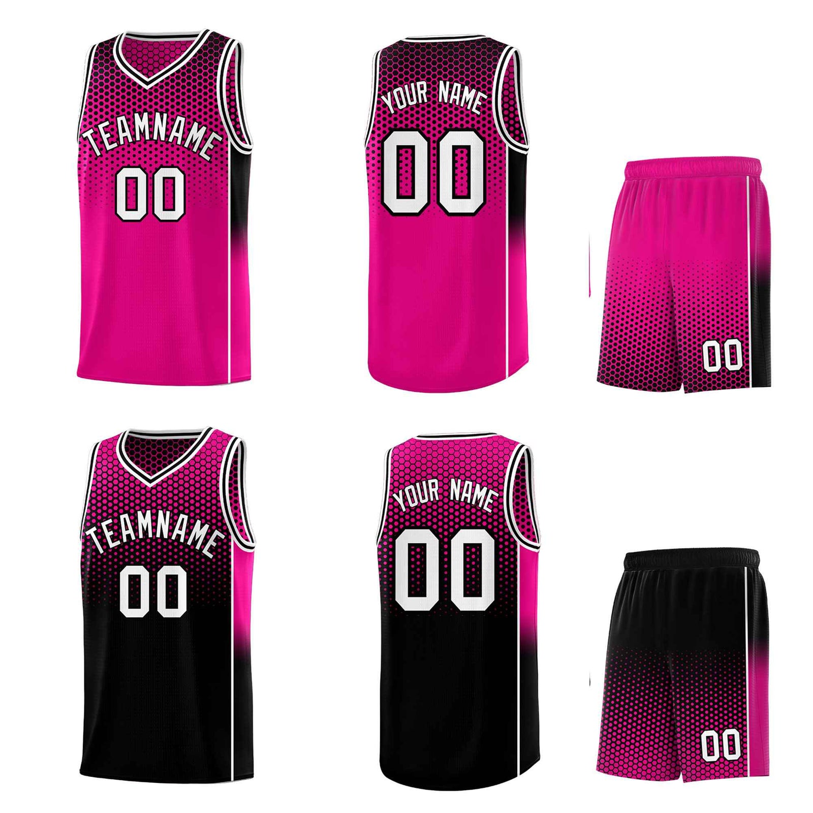 Custom Rose Red Black Reversible Side Gradient Sports Uniform Dot Pattern Basketball Jersey Kits