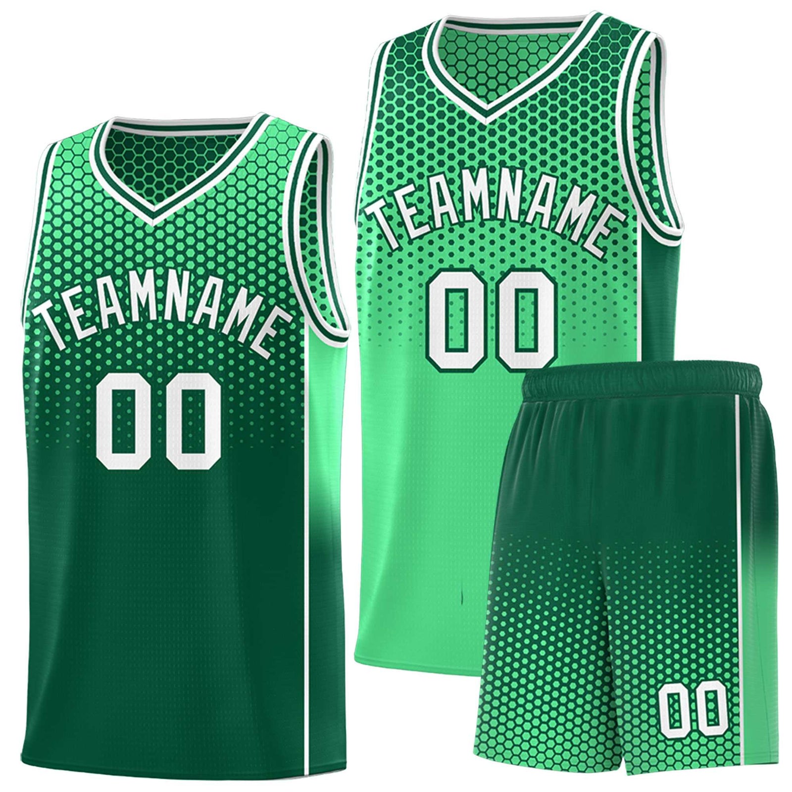 Custom Green Kelly Green Reversible Side Gradient Sports Uniform Dot Pattern Basketball Jersey Kits