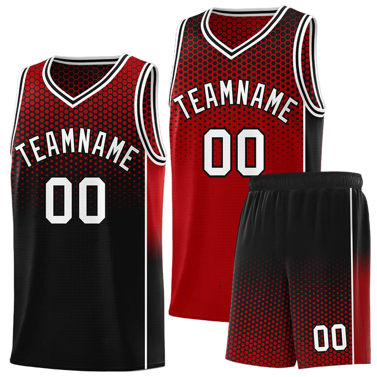 Custom Red Black Reversible Side Gradient Sports Uniform Dot Pattern Basketball Jersey Kits