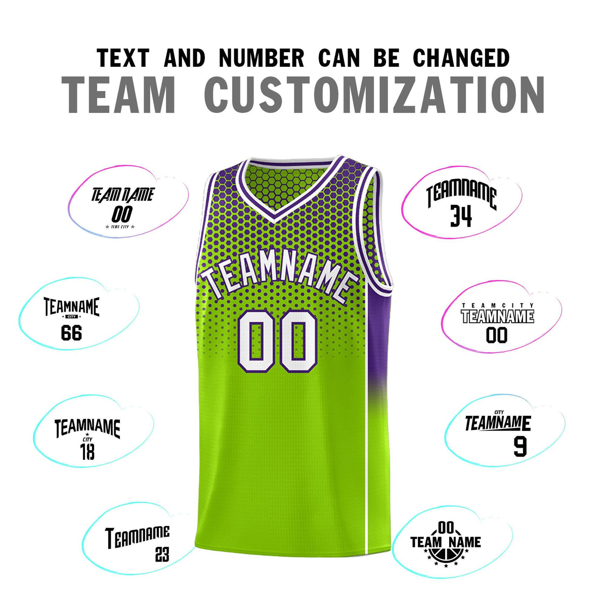 Custom Neon Green Purple Reversible Side Gradient Sports Uniform Dot Pattern Basketball Jersey Kits