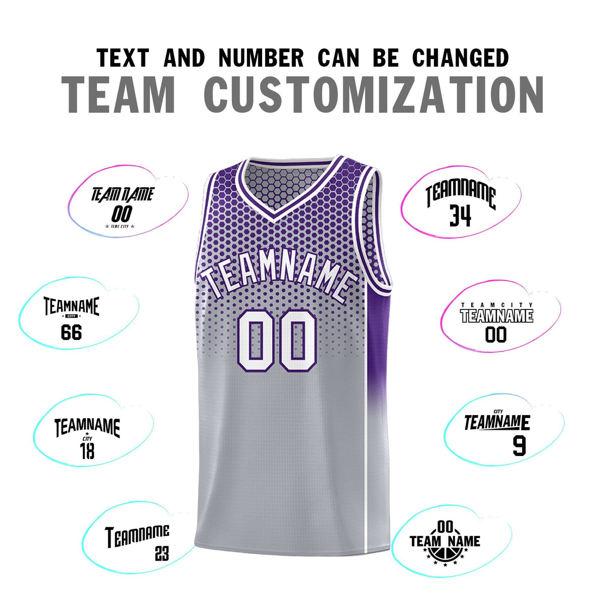 Custom Gray Purple Reversible Side Gradient Sports Uniform Dot Pattern Basketball Jersey Kits