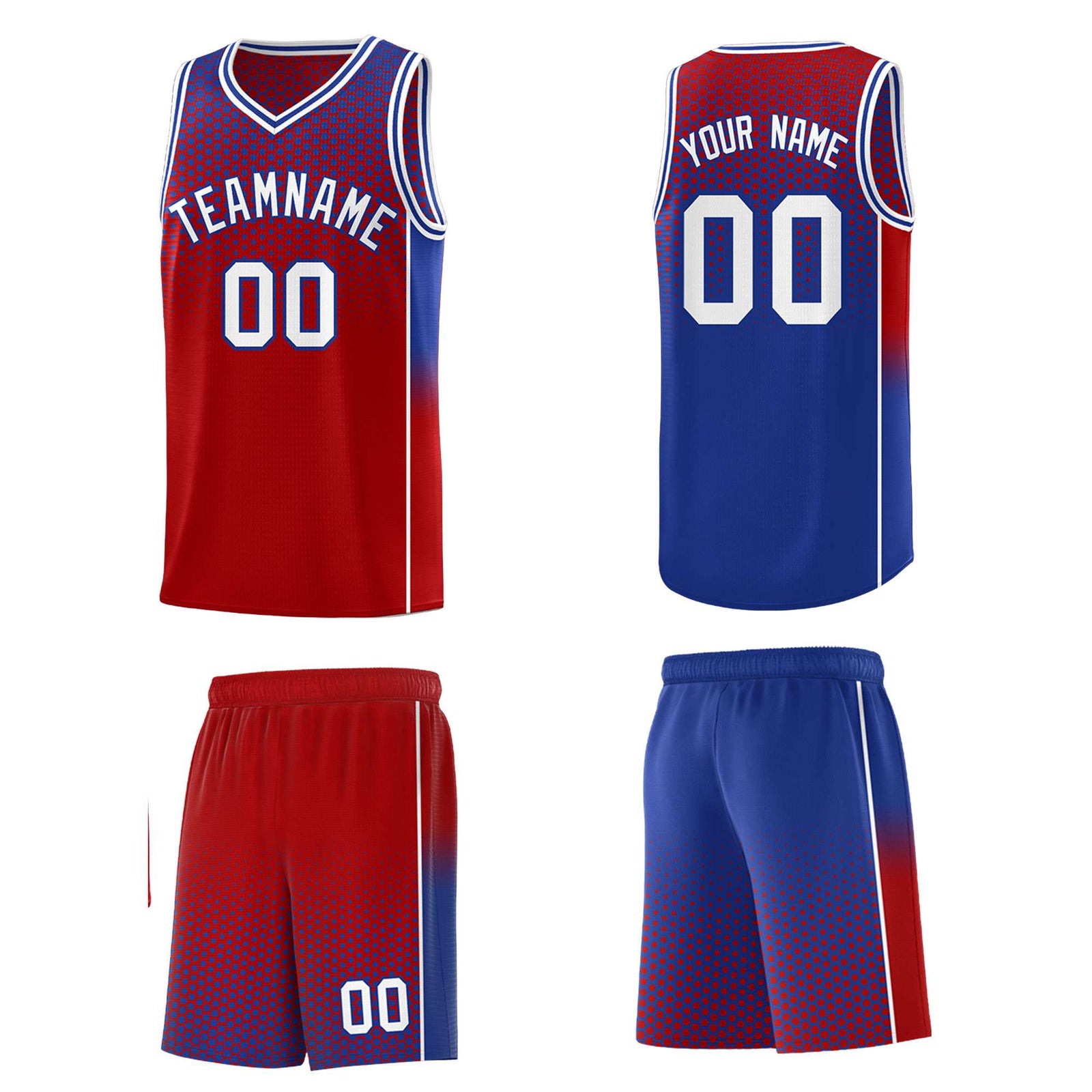 Custom Red Royal Reversible Side Gradient Sports Uniform Dot Pattern Basketball Jersey Kits