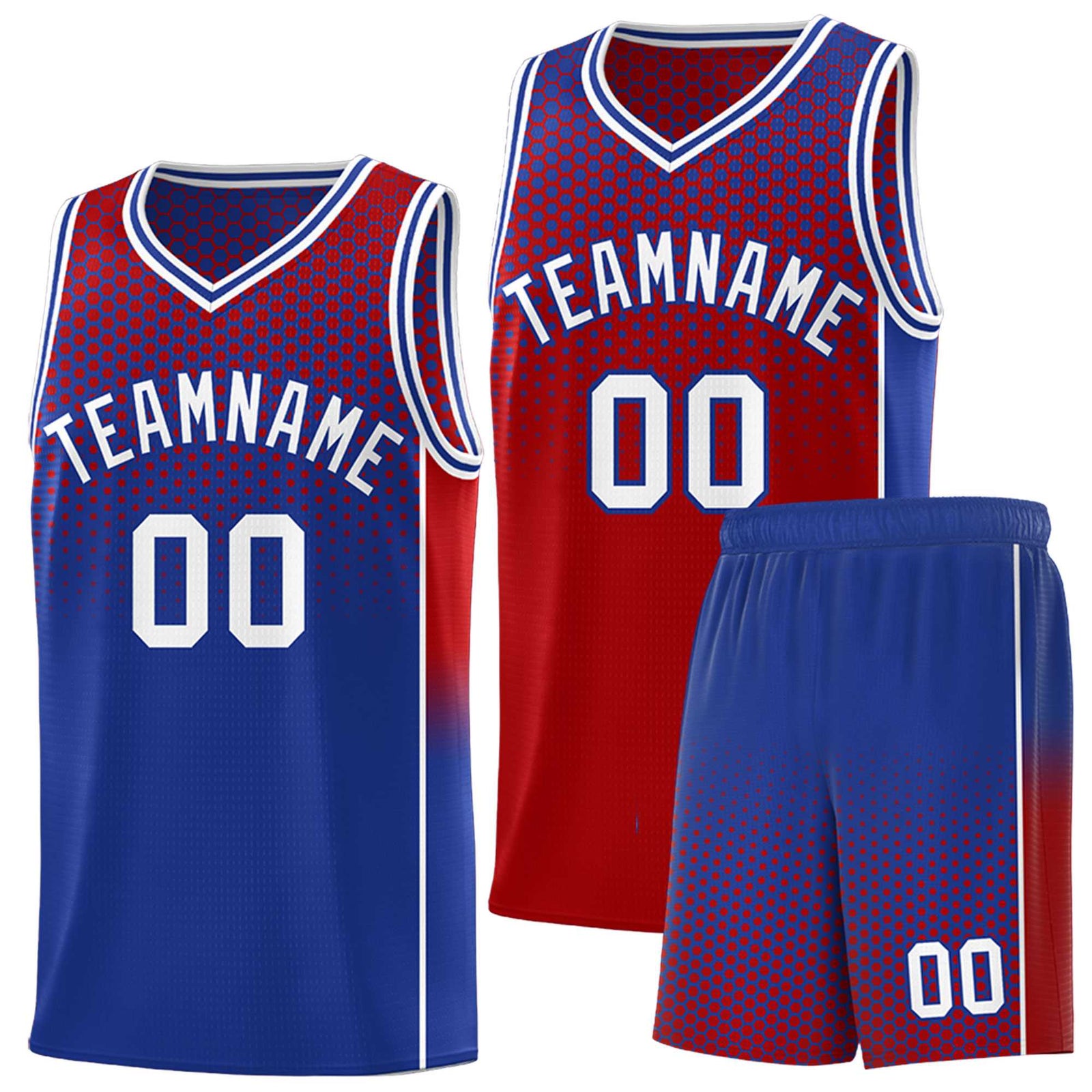 Custom Red Royal Reversible Side Gradient Sports Uniform Dot Pattern Basketball Jersey Kits