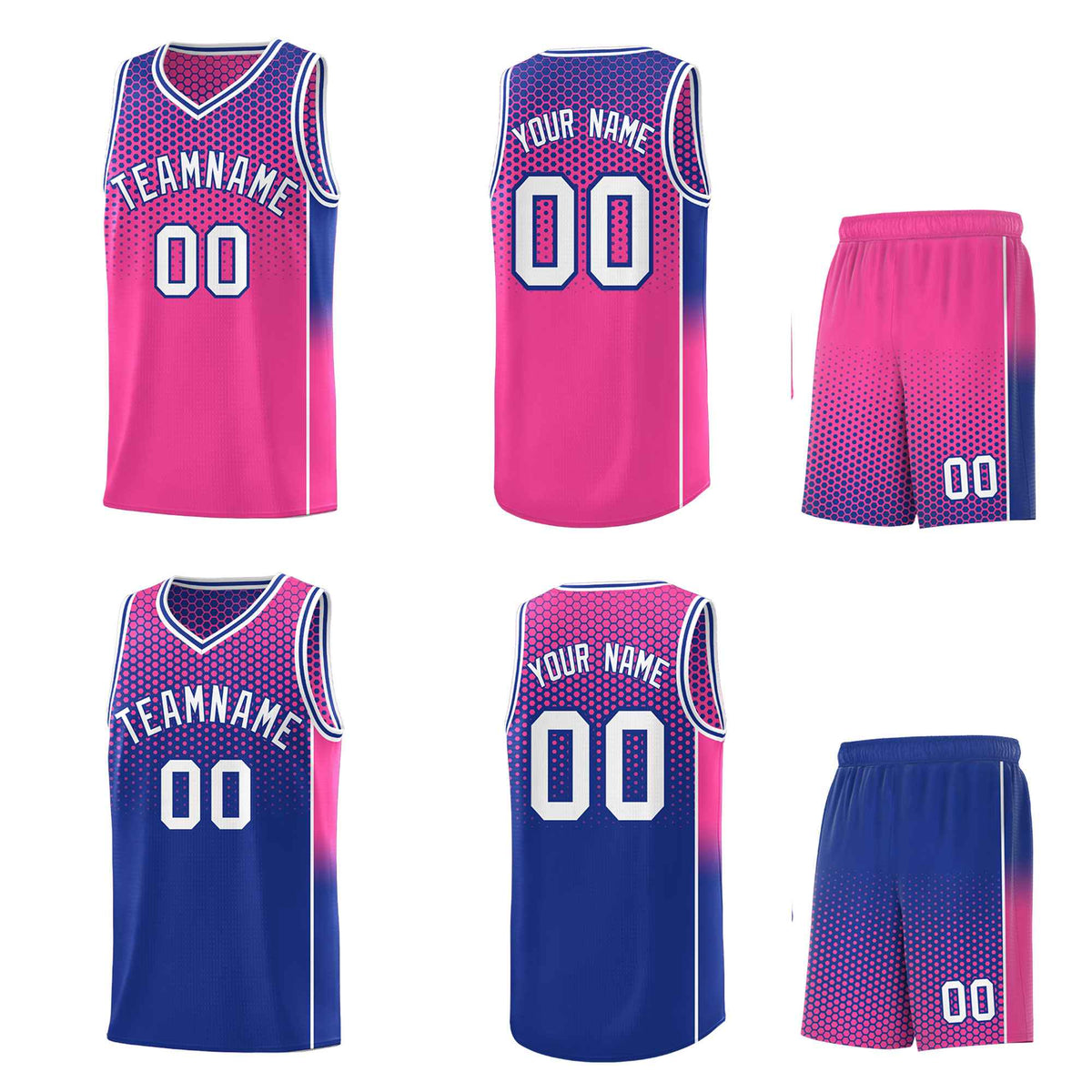 Custom Pink Royal Reversible Side Gradient Sports Uniform Dot Pattern Basketball Jersey Kits
