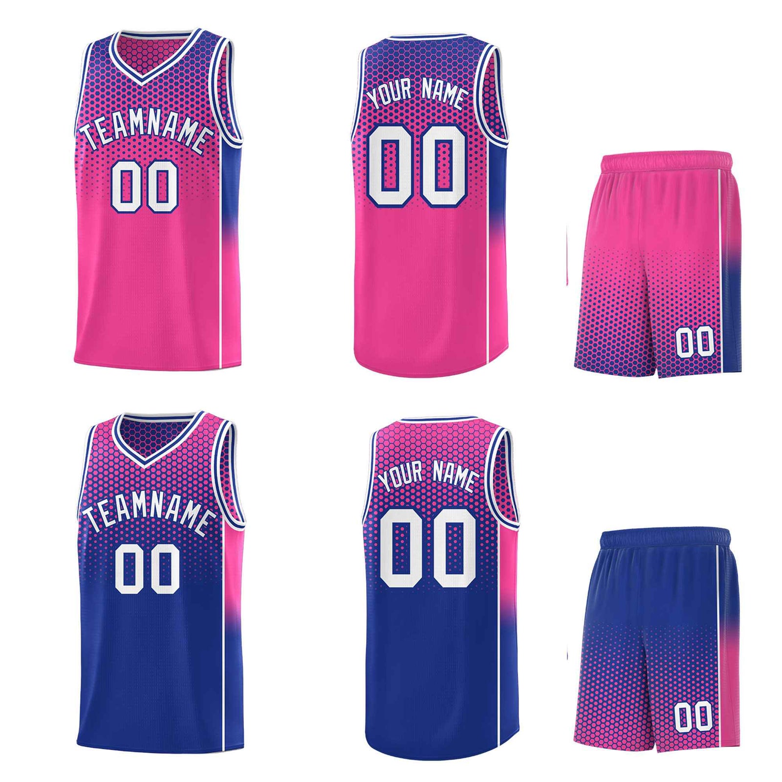 Custom Pink Royal Reversible Side Gradient Sports Uniform Dot Pattern Basketball Jersey Kits
