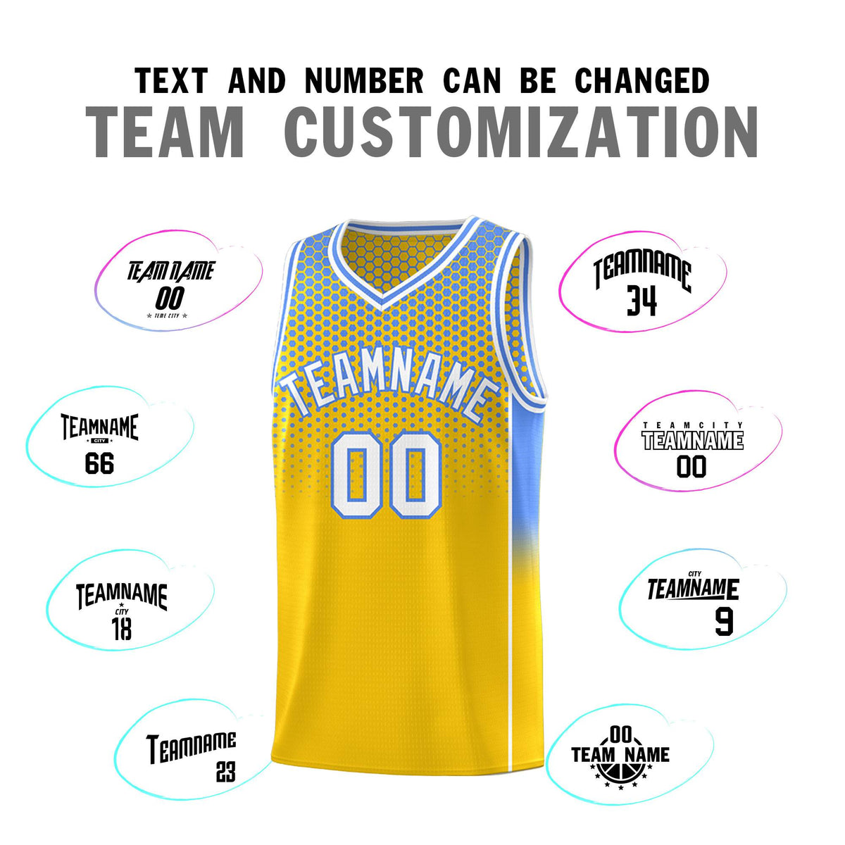 Custom Gold Light Blue Reversible Side Gradient Sports Uniform Dot Pattern Basketball Jersey Kits