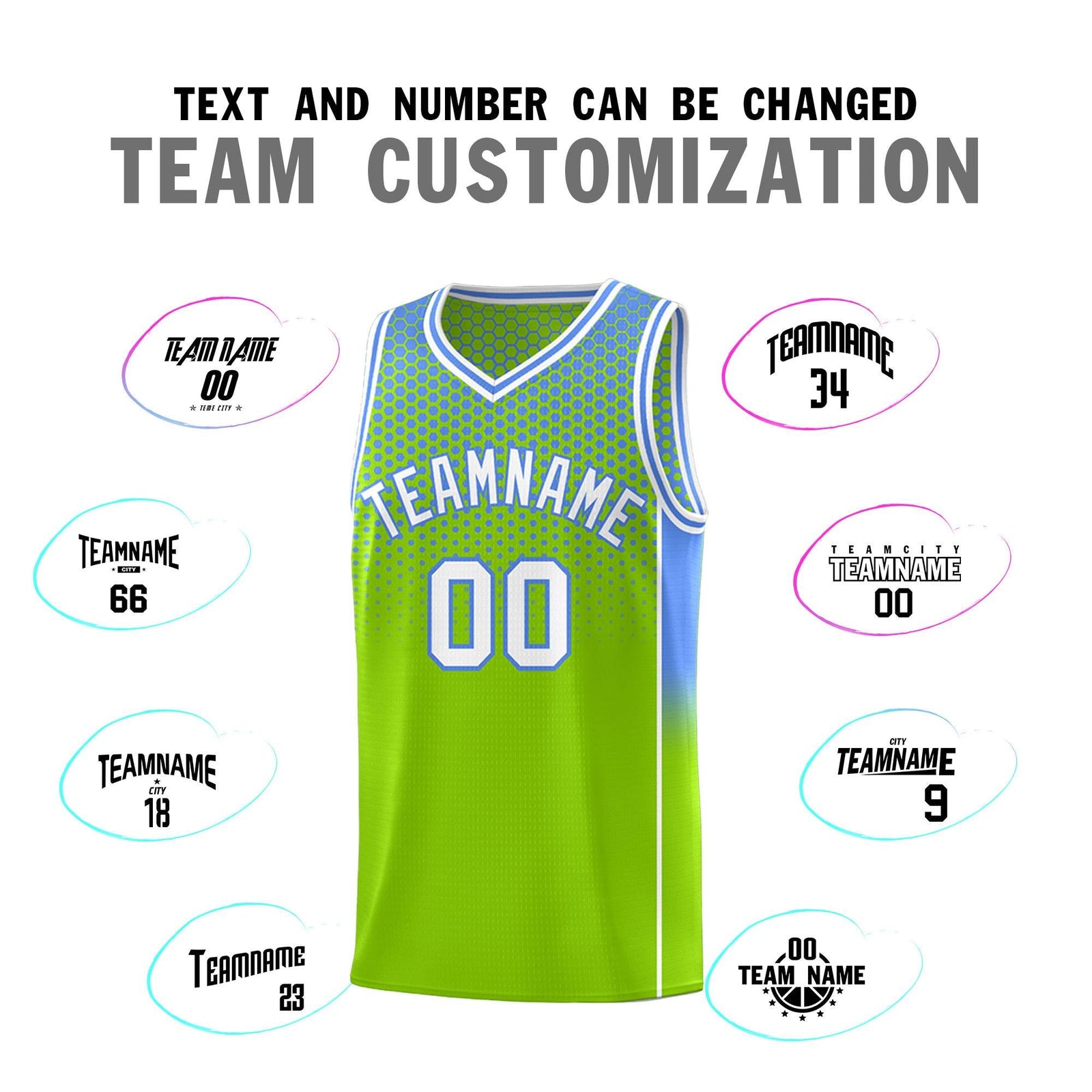 Custom Neon Green Light Blue Reversible Side Gradient Sports Uniform Dot Pattern Basketball Jersey Kits
